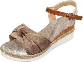 Orthopedic Platform Wedge Sandals for Women - Casual Summer Dressy 2025 Flat Tremdy Bow Tie Open Toe Ankle Strap Sandal Beach Boho Sandals Comfortable Outdoor Shoes