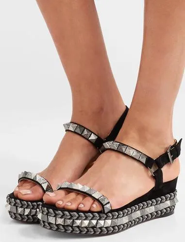 'Pyraclou' 60 Spiked Suede Wedge Sandals