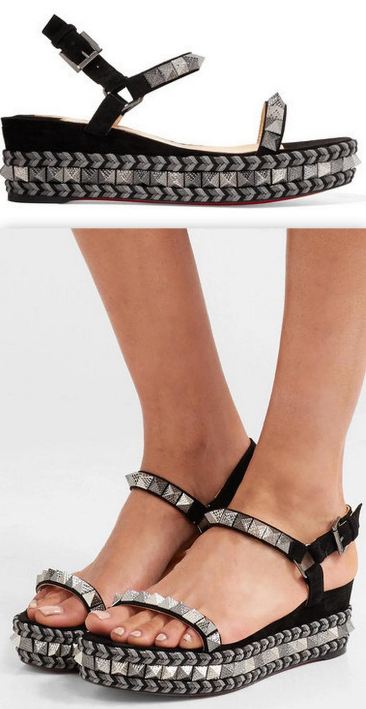 'Pyraclou' 60 Spiked Suede Wedge Sandals