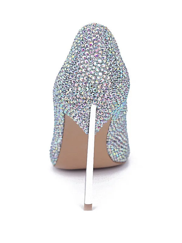 Rhinestone High Heels Sheepskin Peep Toe Stiletto Heel OS130