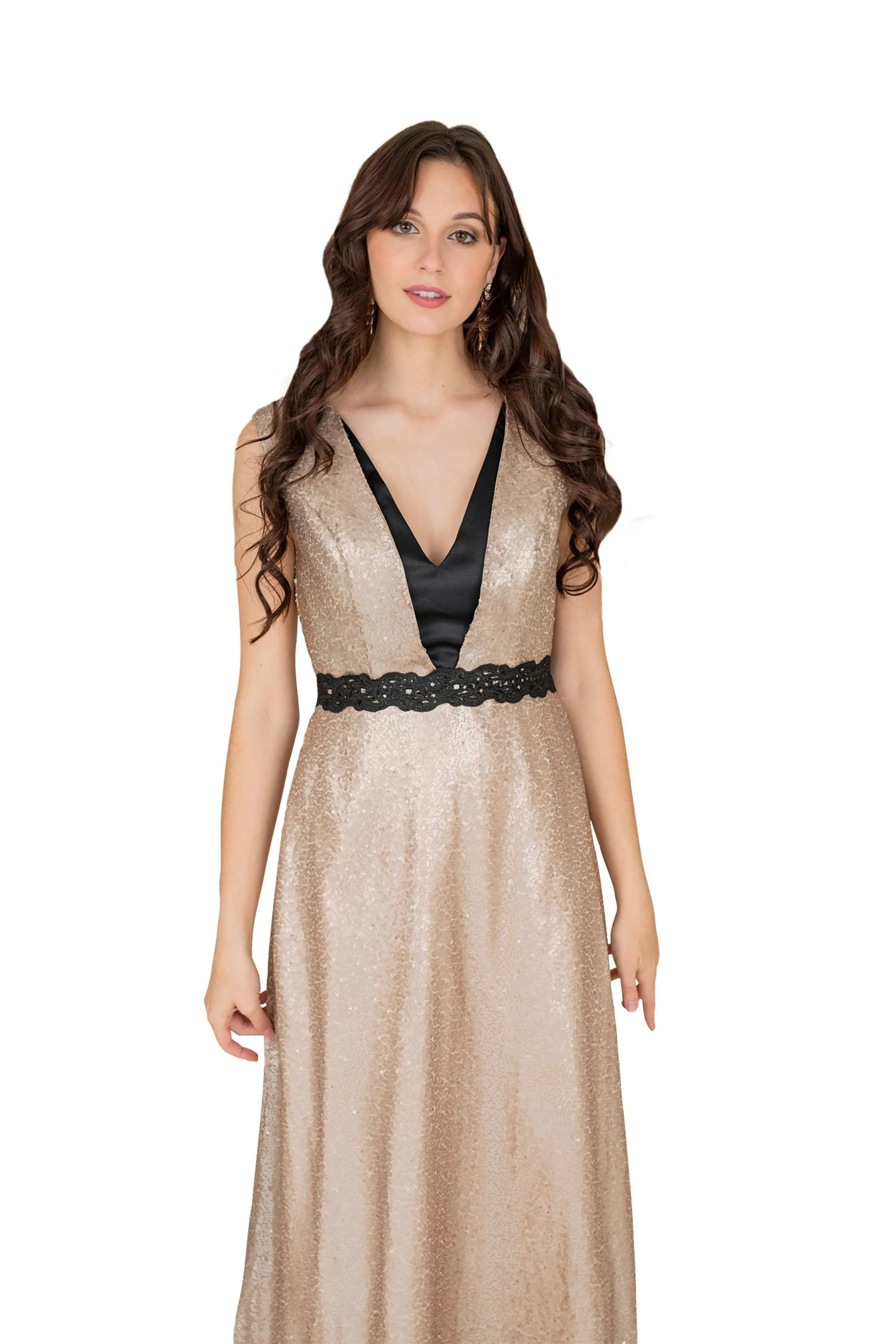 Elegant Sequined Formal Dress with Train
