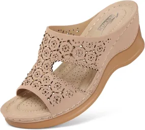 SHIBEVER Wedge Sandals for Women Dressy: Summer Slip On Womens - Slide Comfortable Walking Platform Sandals