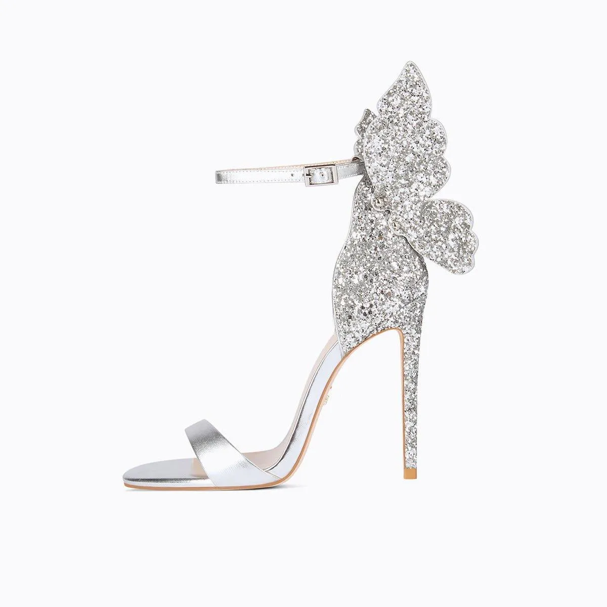 Siver Sexy open-toed sequins glitter butterfly stiletto princess high heels sandals - Moxi