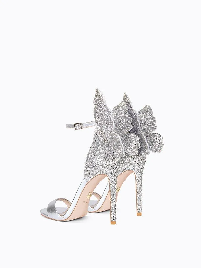 Siver Sexy open-toed sequins glitter butterfly stiletto princess high heels sandals - Moxi