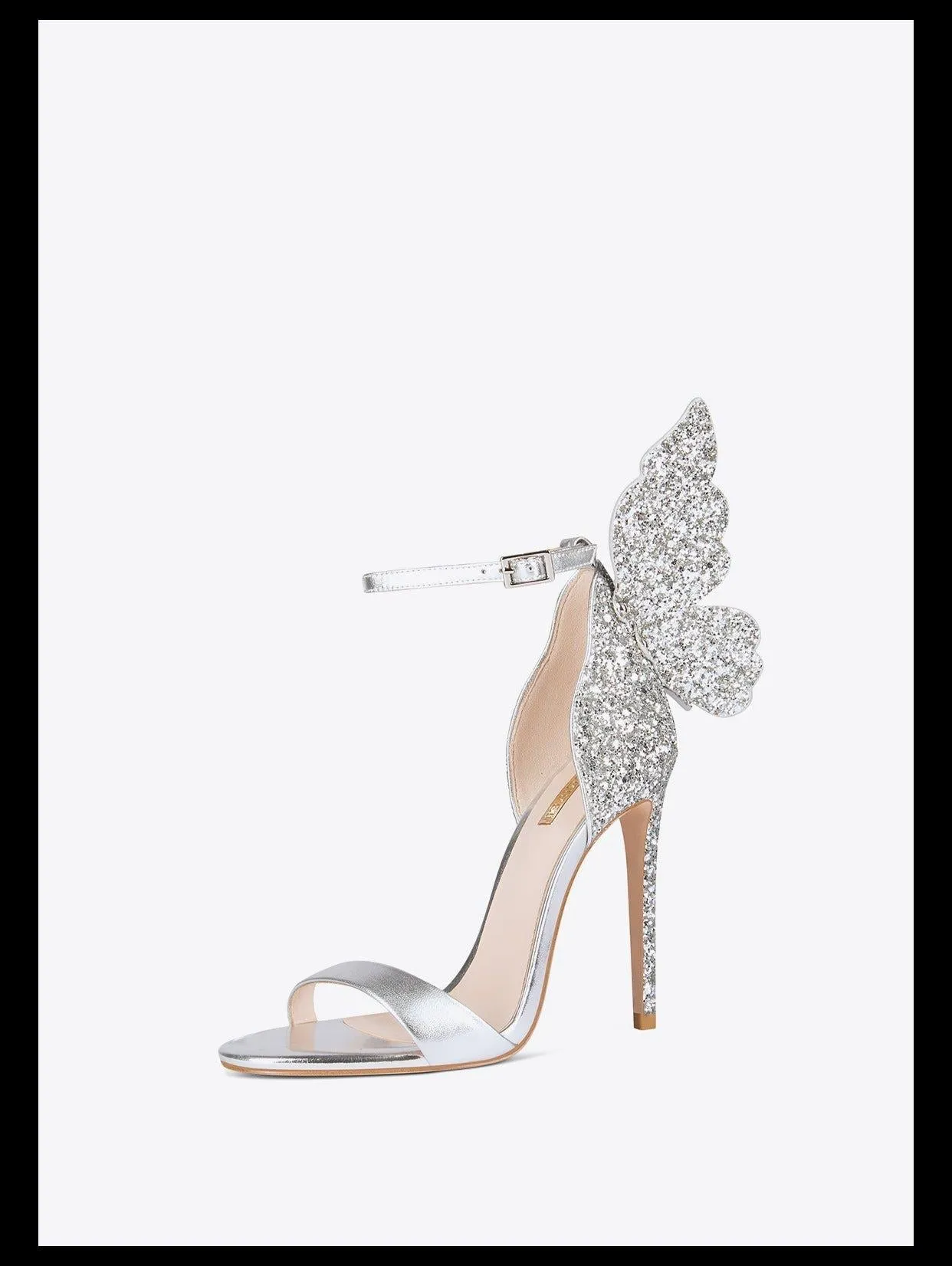 Siver Sexy open-toed sequins glitter butterfly stiletto princess high heels sandals - Moxi
