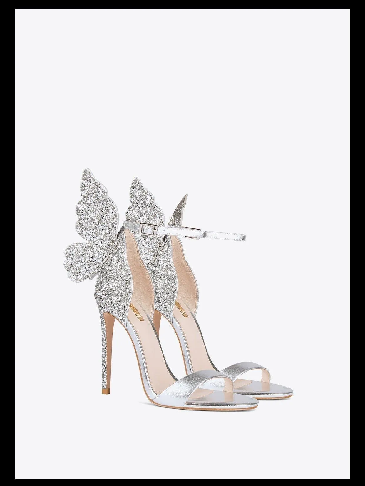 Siver Sexy open-toed sequins glitter butterfly stiletto princess high heels sandals - Moxi