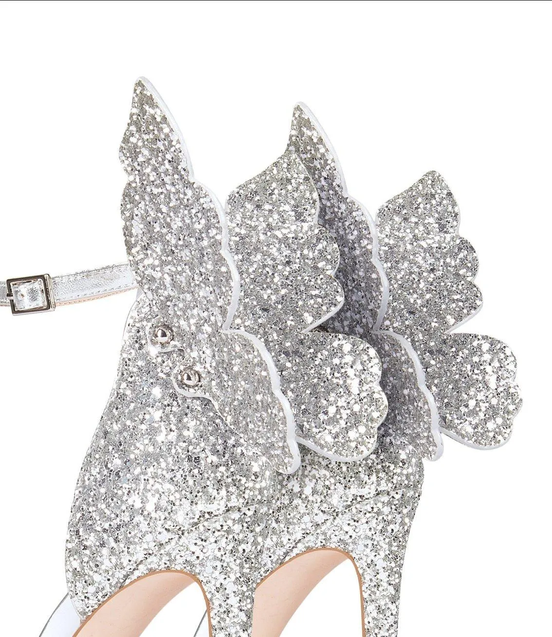 Siver Sexy open-toed sequins glitter butterfly stiletto princess high heels sandals - Moxi