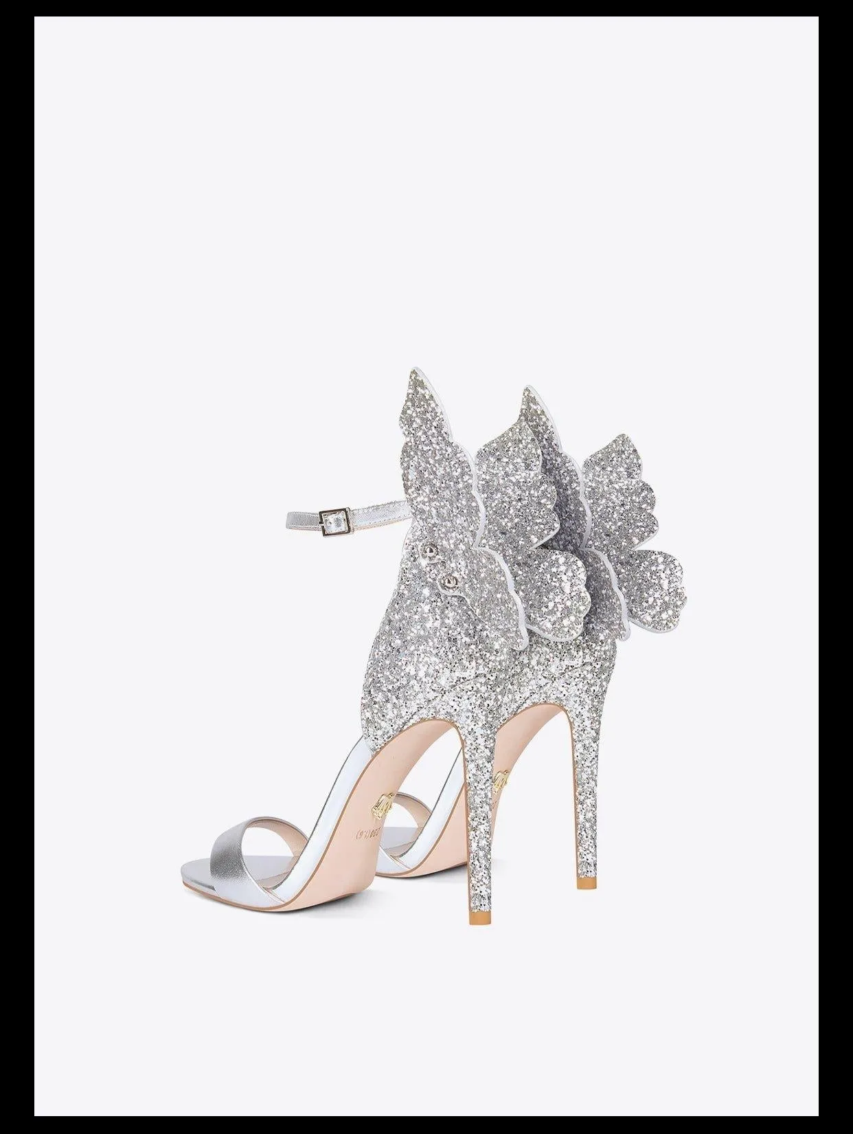 Siver Sexy open-toed sequins glitter butterfly stiletto princess high heels sandals - Moxi