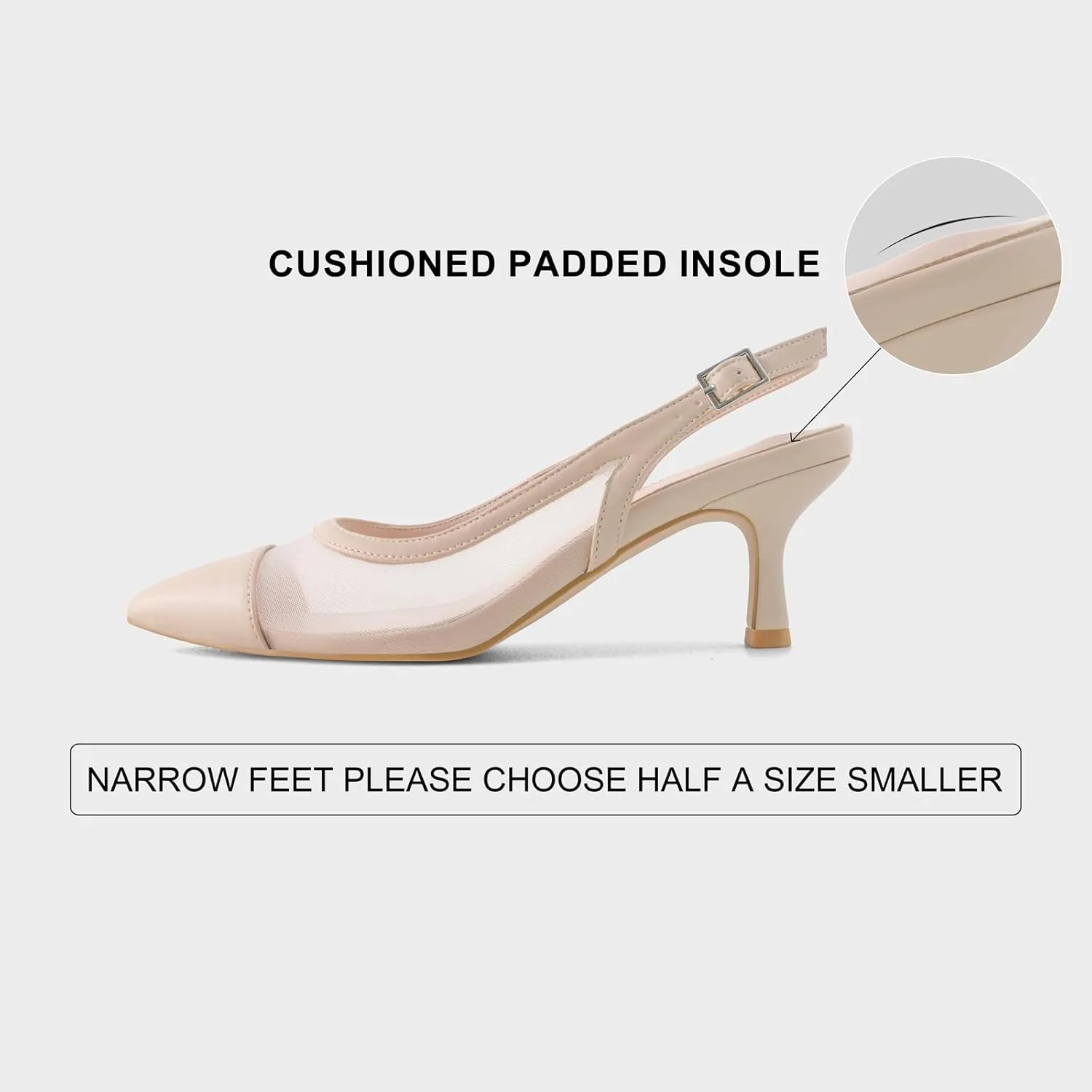 Slingback Heels for Women Kitten Heels Mesh Gauze Pumps Pointed Toe Stiletto Sandals Wedding Dress Shoes