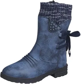 Snow Boots for Women Mid Calf Boots for Women Winter Retro Thick Square Boots Side Zipper Round Toe Comfortable Boots