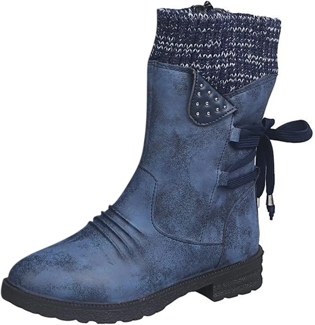 Snow Boots for Women Mid Calf Boots for Women Winter Retro Thick Square Boots Side Zipper Round Toe Comfortable Boots