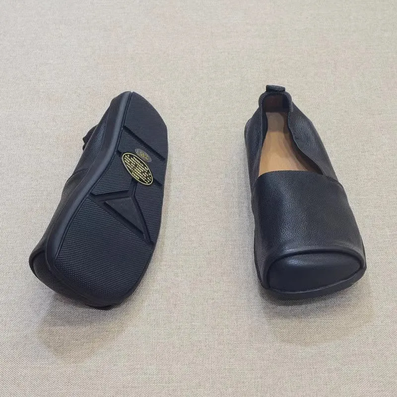 Soft Leather Square Toe Slip-on Casual Shoes