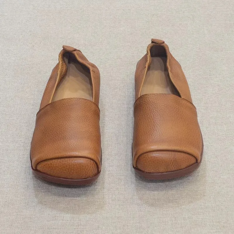 Soft Leather Square Toe Slip-on Casual Shoes