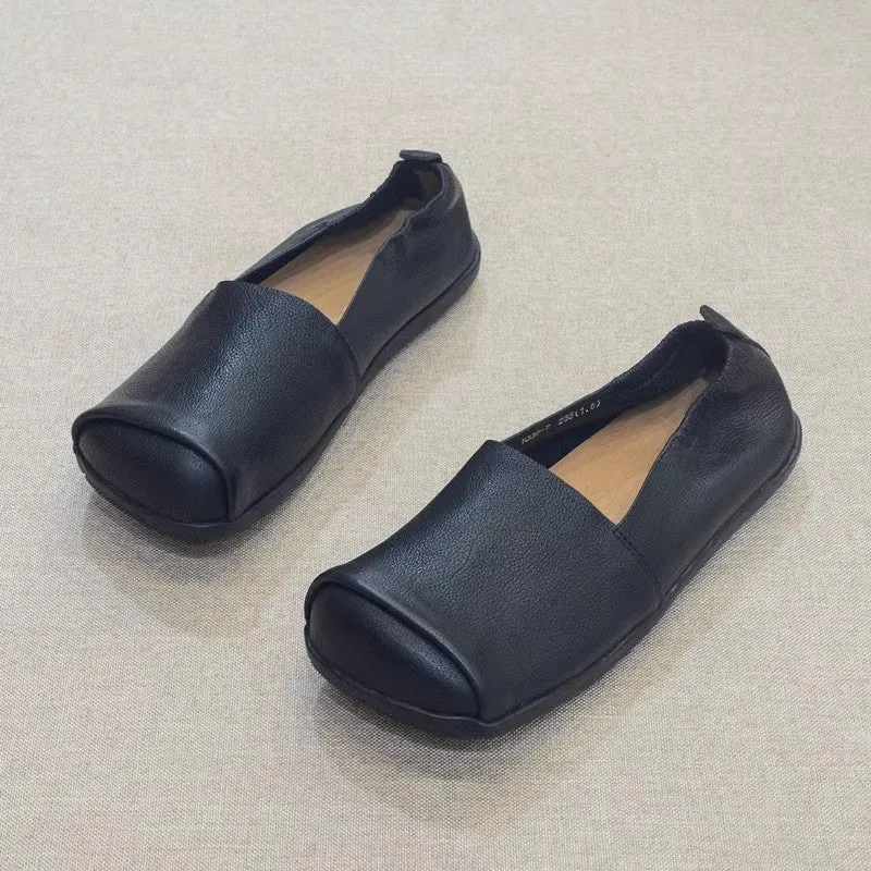 Soft Leather Square Toe Slip-on Casual Shoes