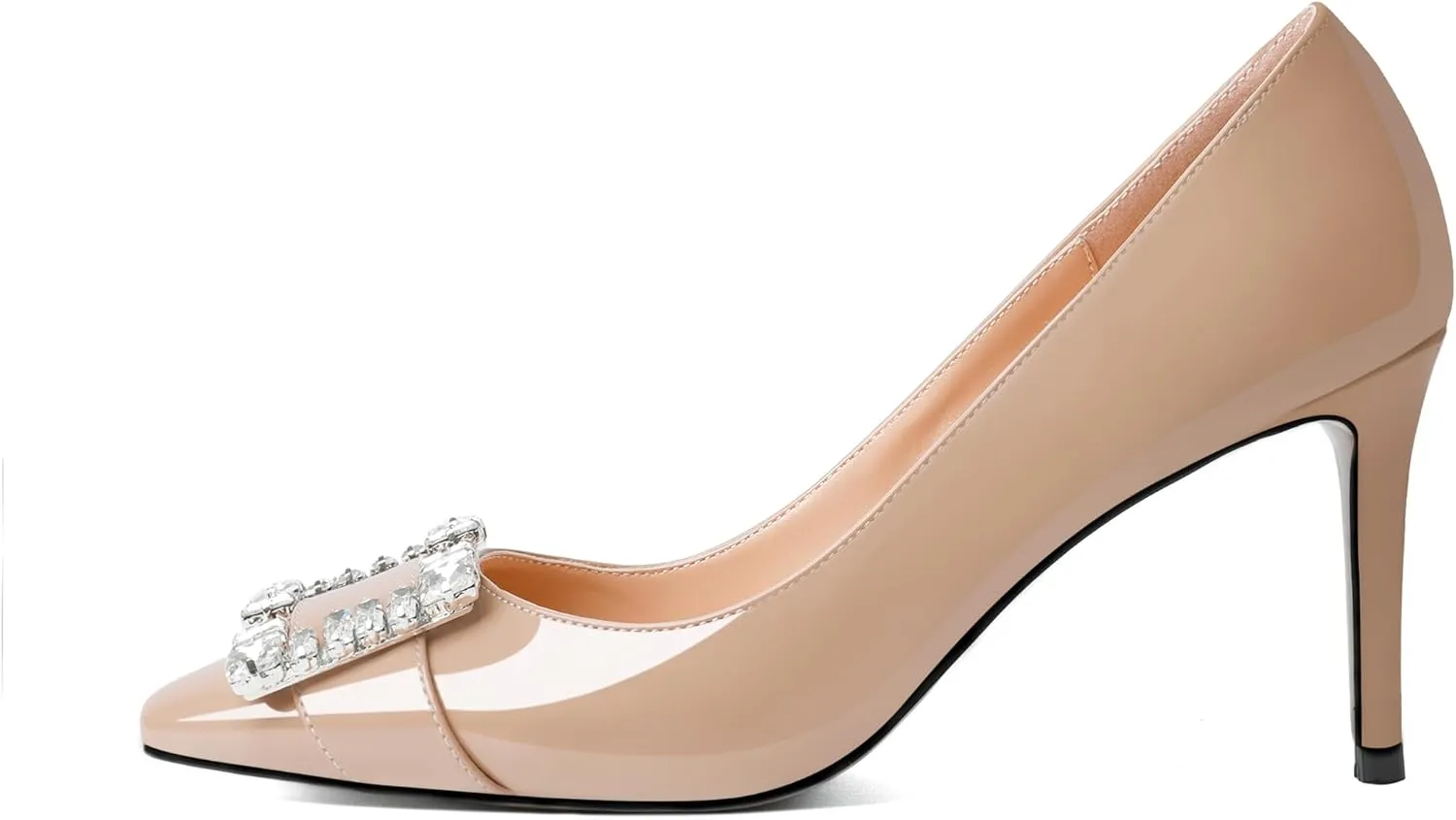Soireelady Womens High Heel Rhinestone Crystal Pumps Closed Pointed Toe Stiletto Heels Slip On Wedding Evening Dress Shoes 3.5 Inch