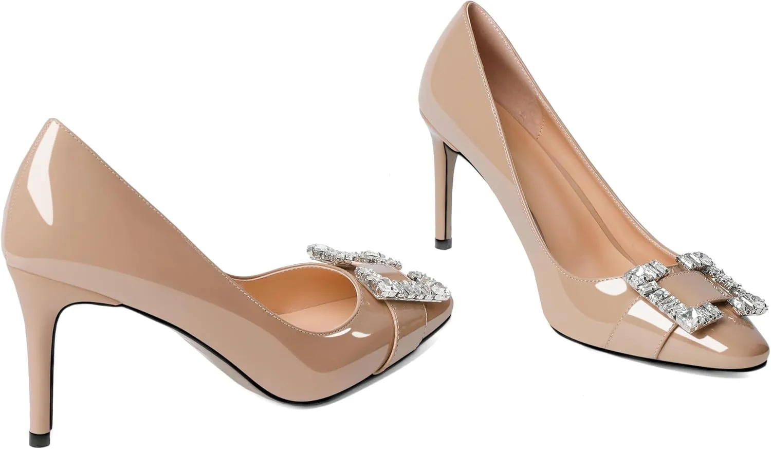 Soireelady Womens High Heel Rhinestone Crystal Pumps Closed Pointed Toe Stiletto Heels Slip On Wedding Evening Dress Shoes 3.5 Inch