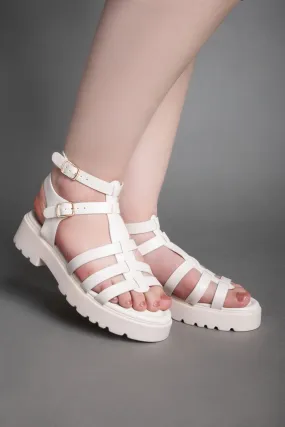Strappy Platform Sandals - Beige