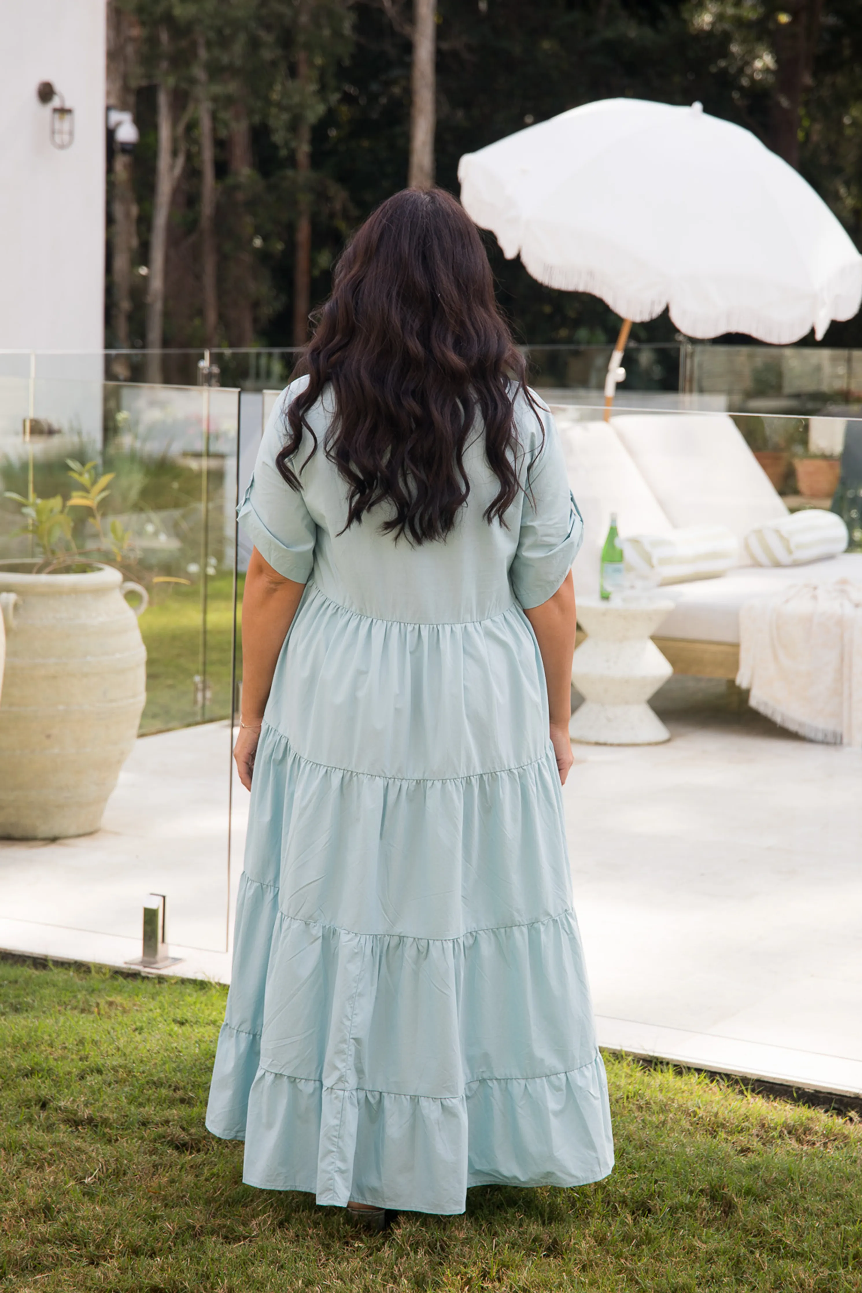 Elegant Waterfall Dress with Tropical Print - Perfect for Bermuda Getaways