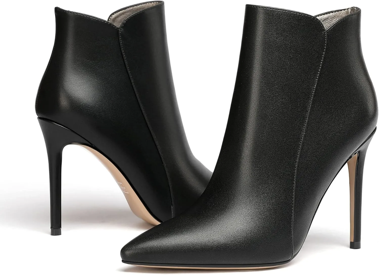 WAYDERNS Women's Side Zipper Pointed Toe Matte Stiletto High Heel Ankle High Boots 4 Inch