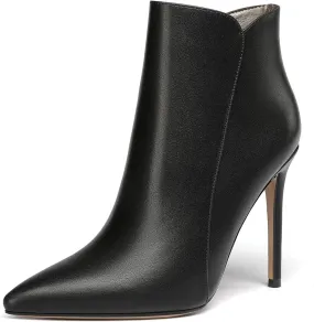 WAYDERNS Women's Side Zipper Pointed Toe Matte Stiletto High Heel Ankle High Boots 4 Inch