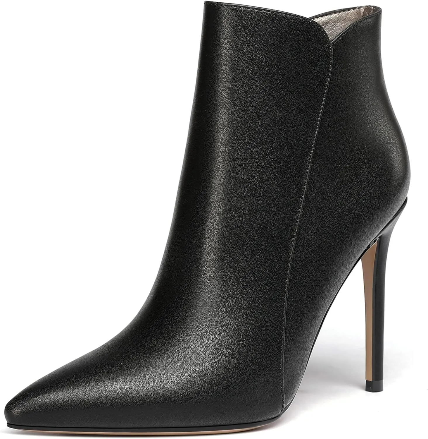 WAYDERNS Women's Side Zipper Pointed Toe Matte Stiletto High Heel Ankle High Boots 4 Inch