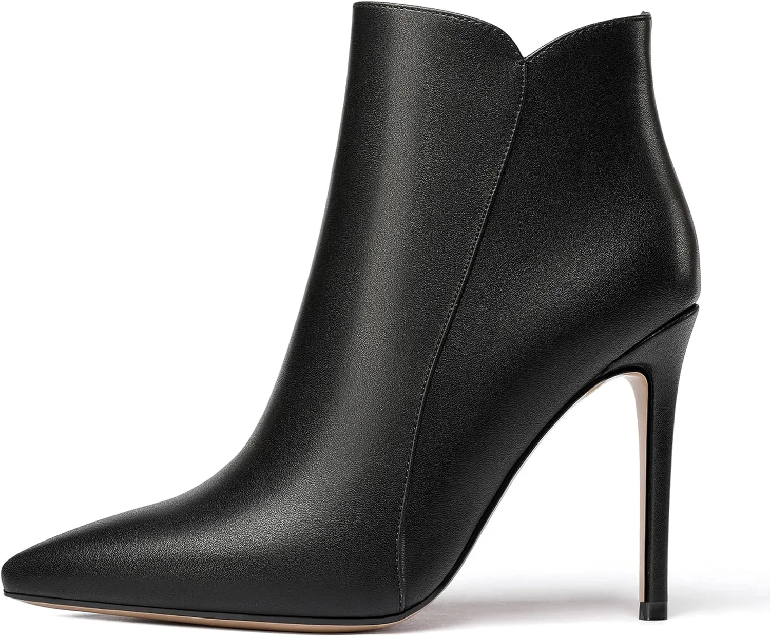 WAYDERNS Women's Side Zipper Pointed Toe Matte Stiletto High Heel Ankle High Boots 4 Inch