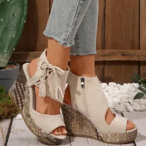 Wedge Sandals for Women 2025 Dressy Open Toe Suede Espadrilles Sandals Comfortable Ankle Strap Platform Wedges Suitable Boho Beach Summer Shoes Summer Orthopedic High Heels