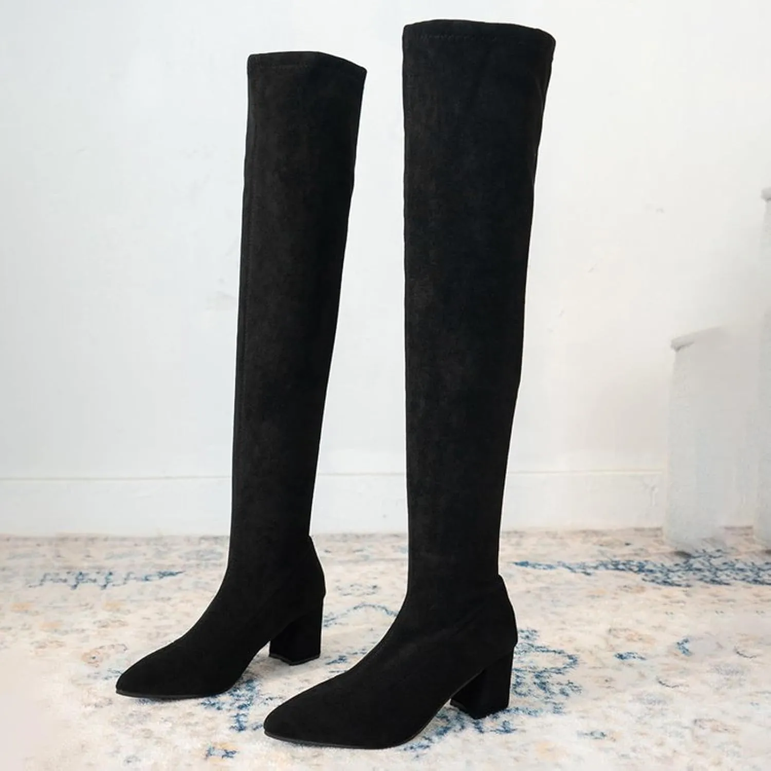 Women Over the Knee Boots Thigh High Chunky Heel Boots Comfortable Suede Long Boots Pointed Toe Winter Dressy Shoes