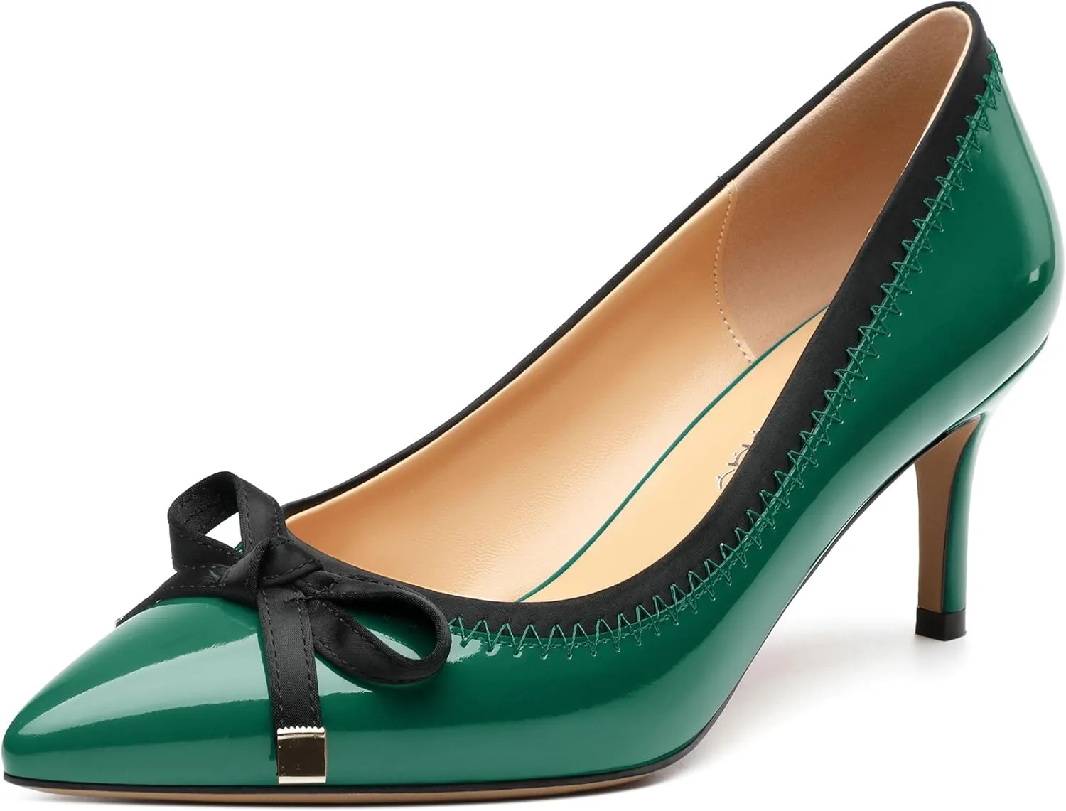 Womens Bow Mid Stiletto Pumps Sexy Patent Pointed Toe Evening Wedding Stiletto Mid Heel Pumps Dress Shoes 2.5 Inch