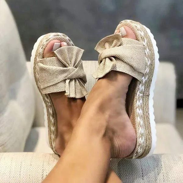 Womens Stylish Bowknot Platform Wedge Slippers - Comfortable and Chic Footwear