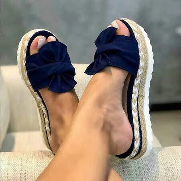 Womens Stylish Bowknot Platform Wedge Slippers - Comfortable and Chic Footwear