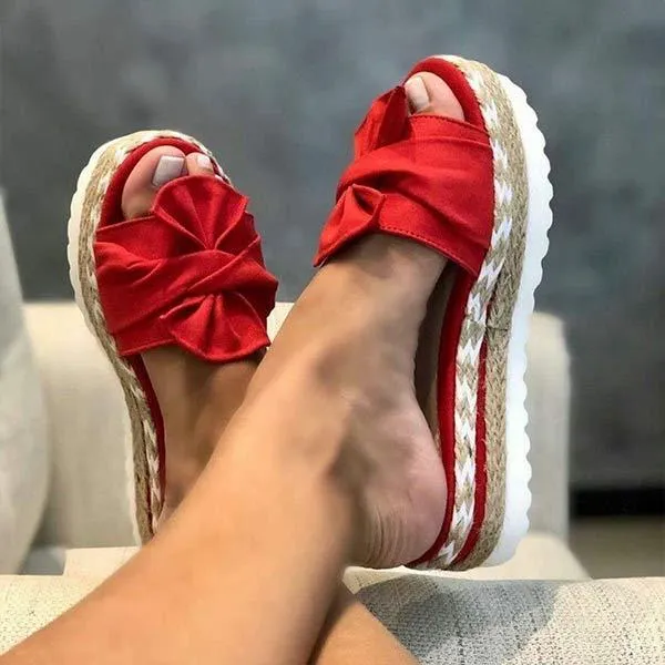 Womens Stylish Bowknot Platform Wedge Slippers - Comfortable and Chic Footwear