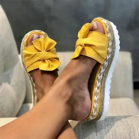 Womens Stylish Bowknot Platform Wedge Slippers - Comfortable and Chic Footwear