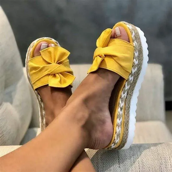 Womens Stylish Bowknot Platform Wedge Slippers - Comfortable and Chic Footwear