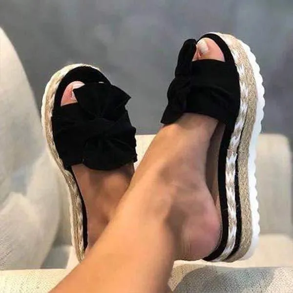 Womens Stylish Bowknot Platform Wedge Slippers - Comfortable and Chic Footwear