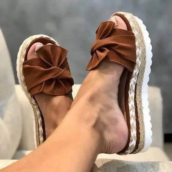Womens Stylish Bowknot Platform Wedge Slippers - Comfortable and Chic Footwear