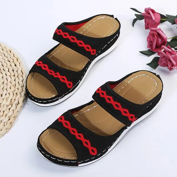 Women's Casual Low Wedge Flying Woven Slippers 09671065C