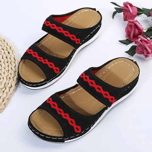 Women's Casual Low Wedge Flying Woven Slippers 09671065C