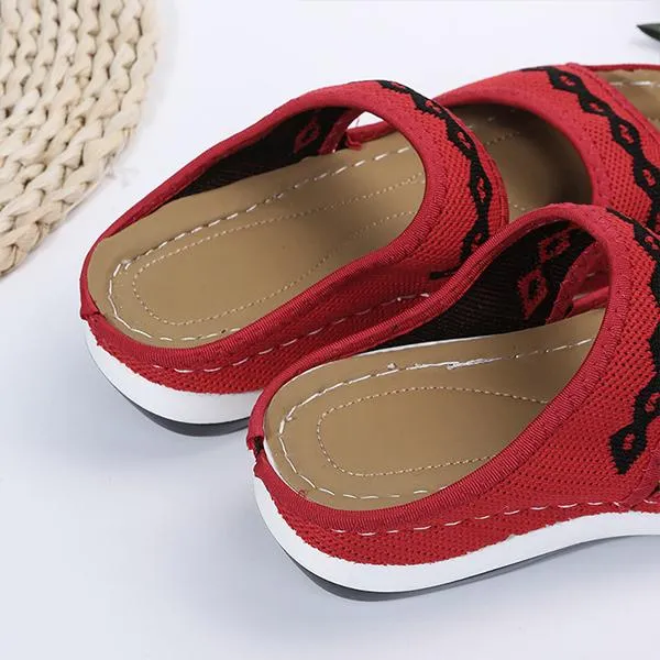 Women's Casual Low Wedge Flying Woven Slippers 09671065C