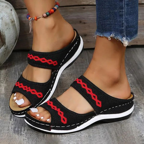 Women's Casual Low Wedge Flying Woven Slippers 09671065C