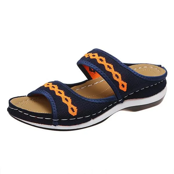 Women's Casual Low Wedge Flying Woven Slippers 09671065C