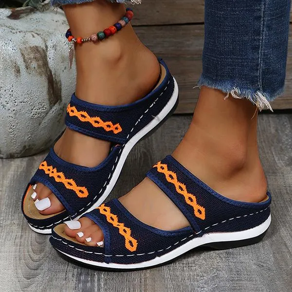 Women's Casual Low Wedge Flying Woven Slippers 09671065C