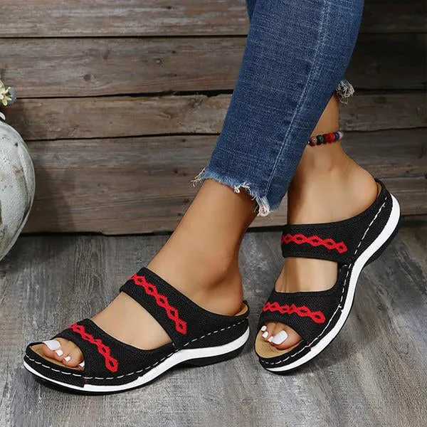 Women's Casual Low Wedge Flying Woven Slippers 09671065C
