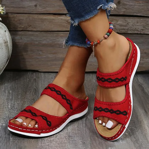 Women's Casual Low Wedge Flying Woven Slippers 09671065C