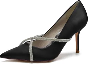 Women's Classic Closed Pointed Toe Stiletto High Heels Pumps Shoes for Party Evening Wedding,Black,9