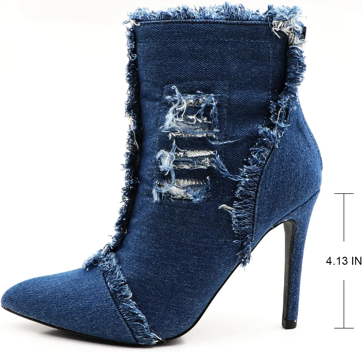 Women's Denim High Heeled Sandals Heels Closed Pointed Toe Heels Back Zip Stiletto Shoes