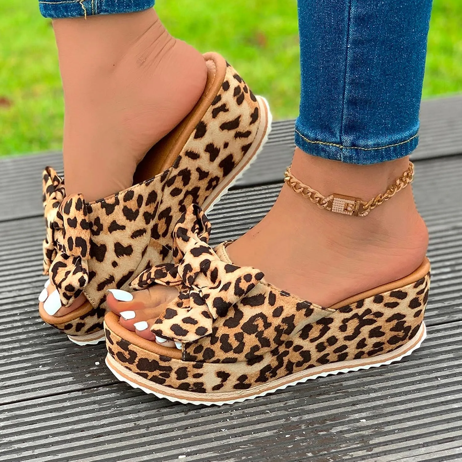 Womens Platform Sandals with Arch Support Plus Size Bow-Knot Wedge Orthopedic Slippers Slip on Fashion Breathable Open Toe Elegant Walking Comfortable Espadrille Shoes