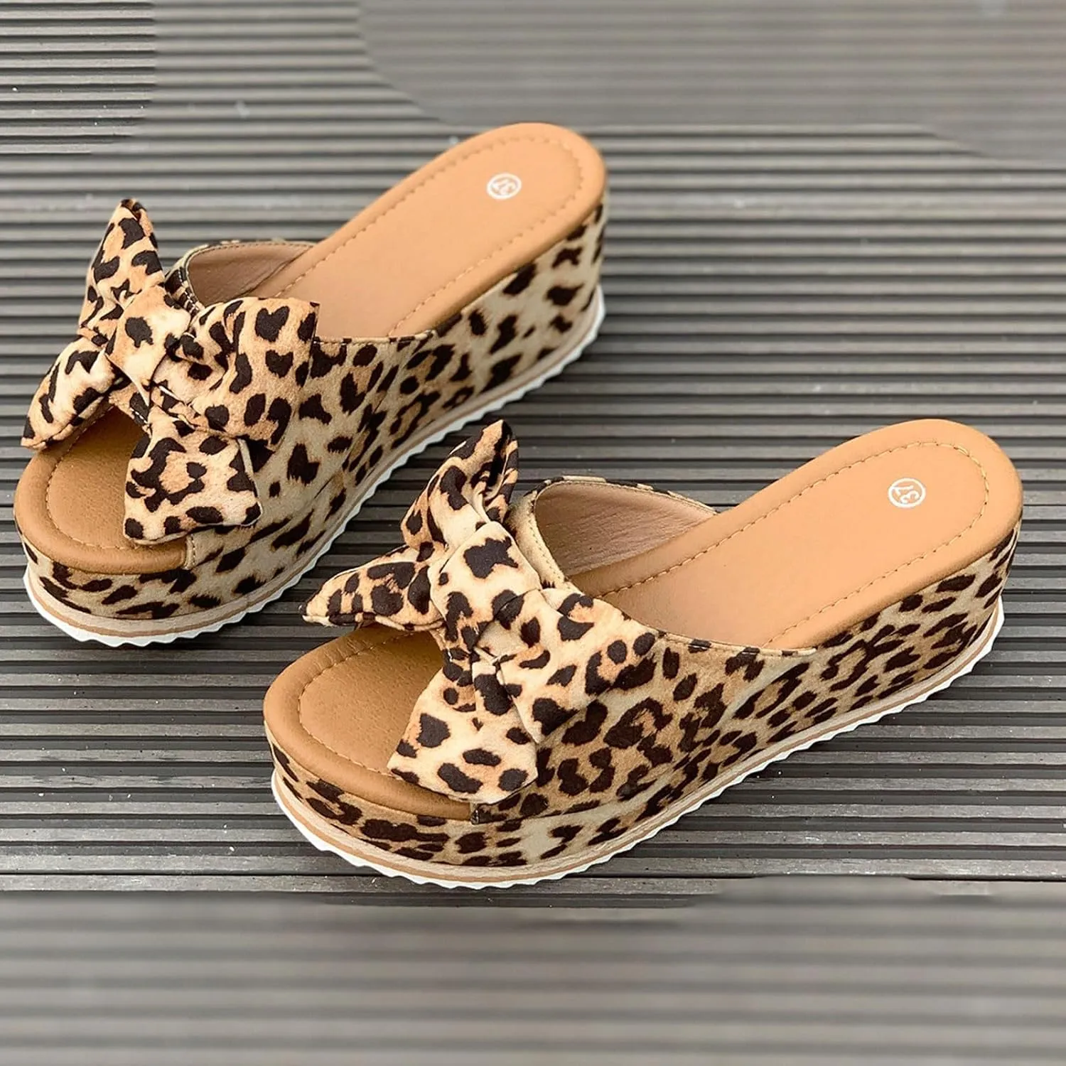 Womens Platform Sandals with Arch Support Plus Size Bow-Knot Wedge Orthopedic Slippers Slip on Fashion Breathable Open Toe Elegant Walking Comfortable Espadrille Shoes
