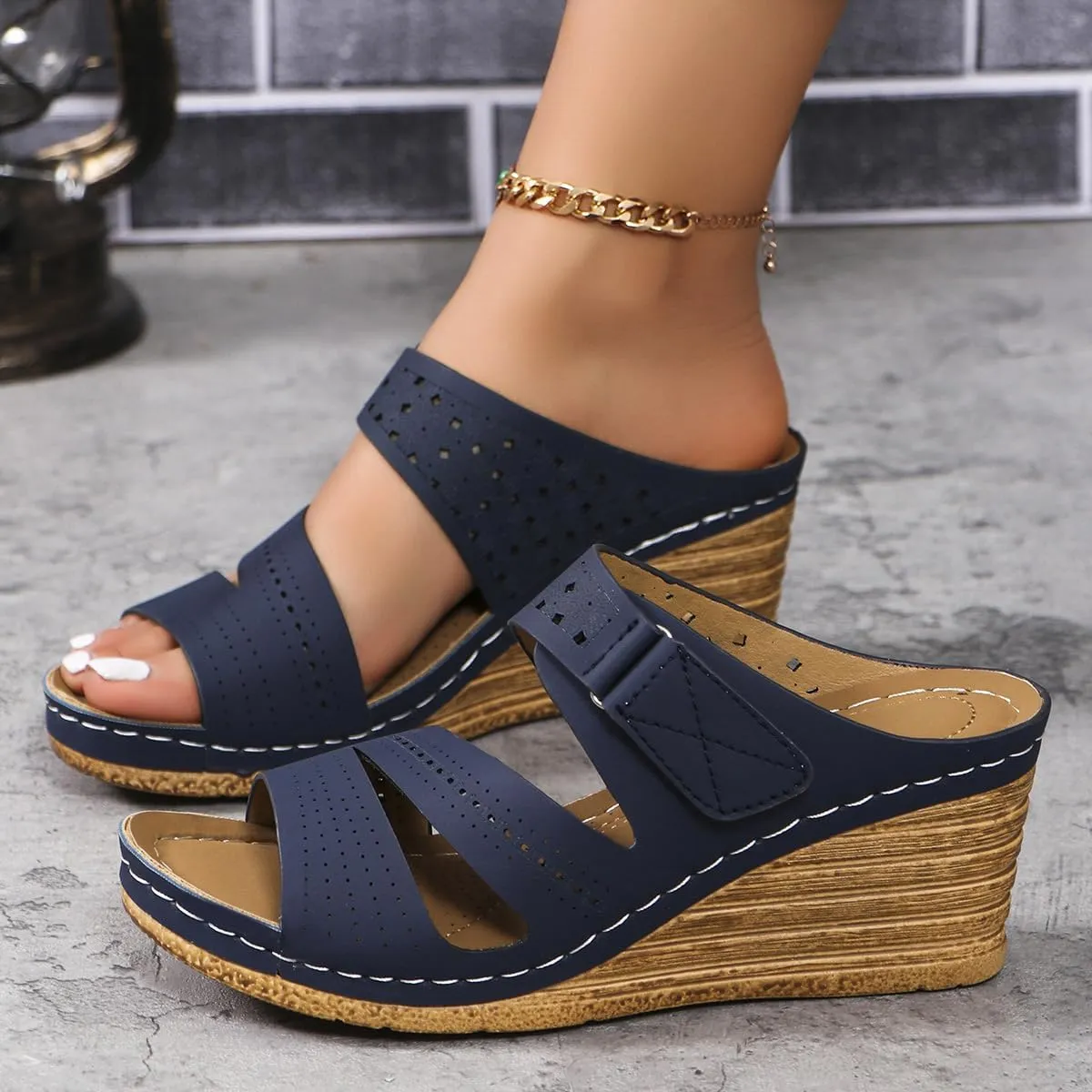 Womens Sandals Summer 2025 Wedge Sandals with Arch Supportfor Women Low Heels Slippers Comfortable Walking Casual Slip on Dressy Shoes 2025