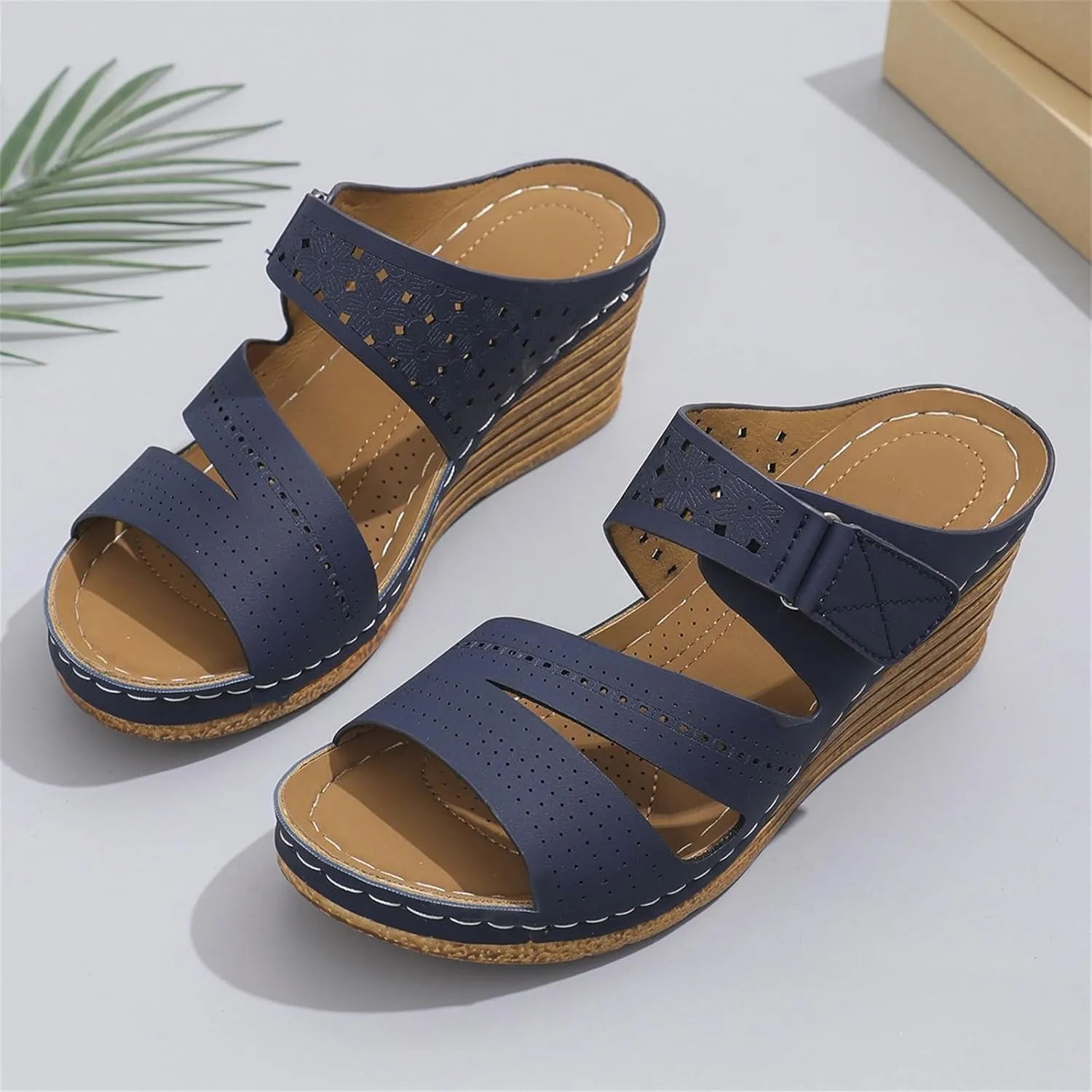 Womens Sandals Summer 2025 Wedge Sandals with Arch Supportfor Women Low Heels Slippers Comfortable Walking Casual Slip on Dressy Shoes 2025